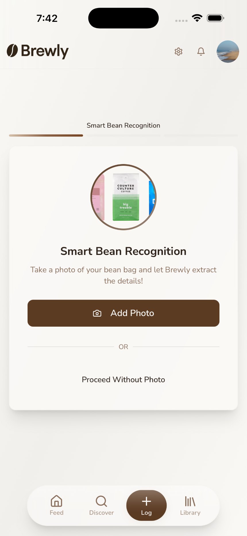 Reviewing a coffee bag scan in Brewly
